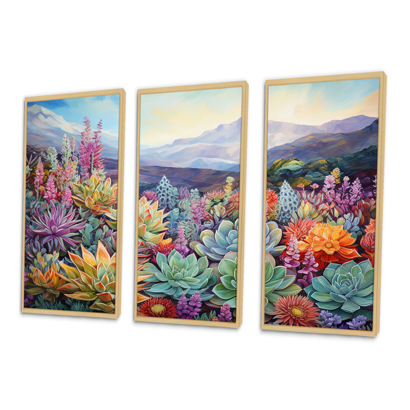 «Green Succulent Desert Charm I», ensemble d'art mural sur toile, H 28 po x l 36 po x P 1 po, Cadre naturel flottant