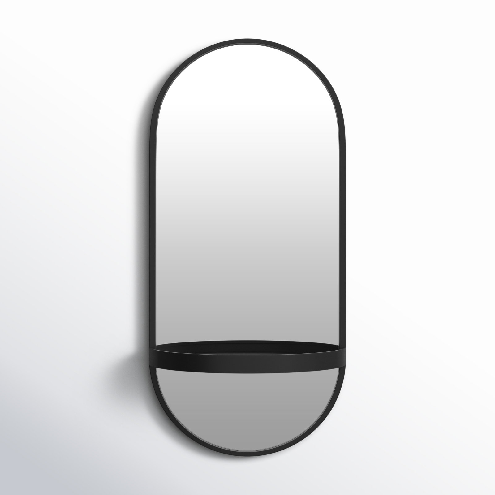 Lumi Metal Flat Mirror with Shelves, 24.25" H x 11 W, Black