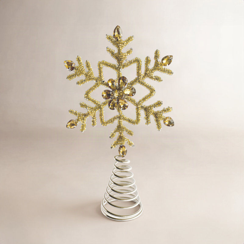 Metal and Glass Beaded Snowflake Tree Topper, Gold