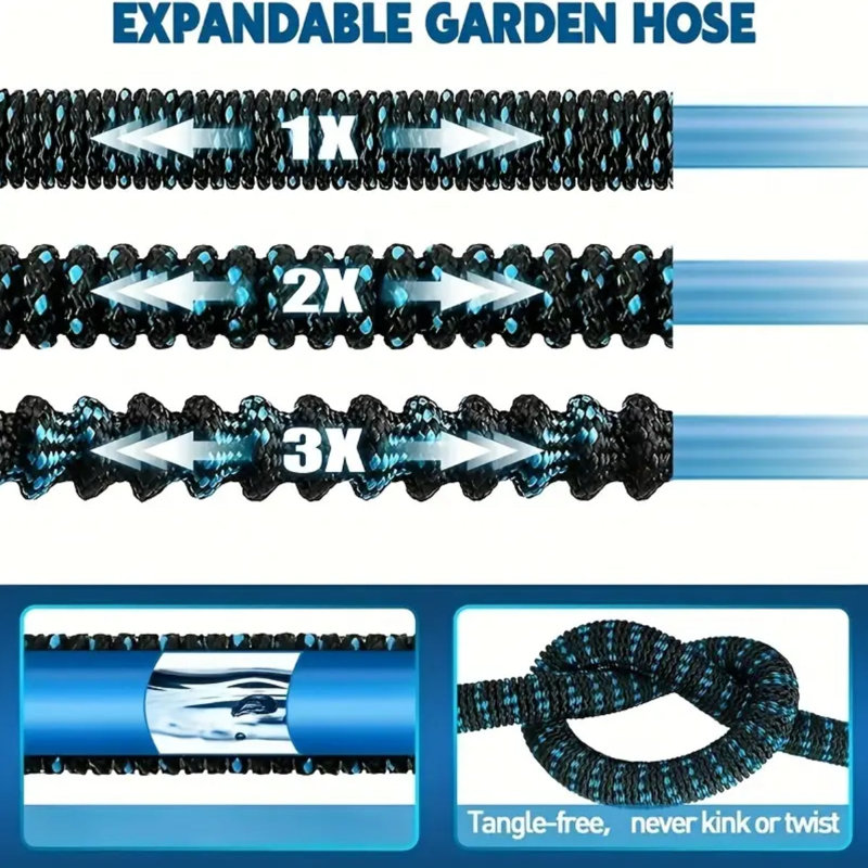 Enrouleur de tuyau de jardin extensible, 100', Noir / Bleu