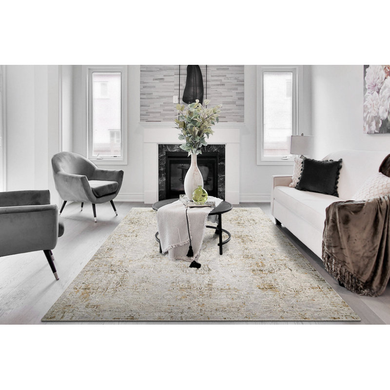 Abstract Area Rug in Grey/Green, Rectangle 9' x 13'
