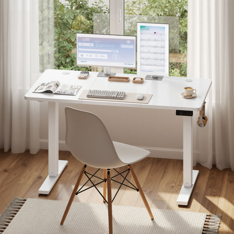 Adjustable Steel Computer Desk, White, 120 cm H x 120 cm W x 60 cm D, White