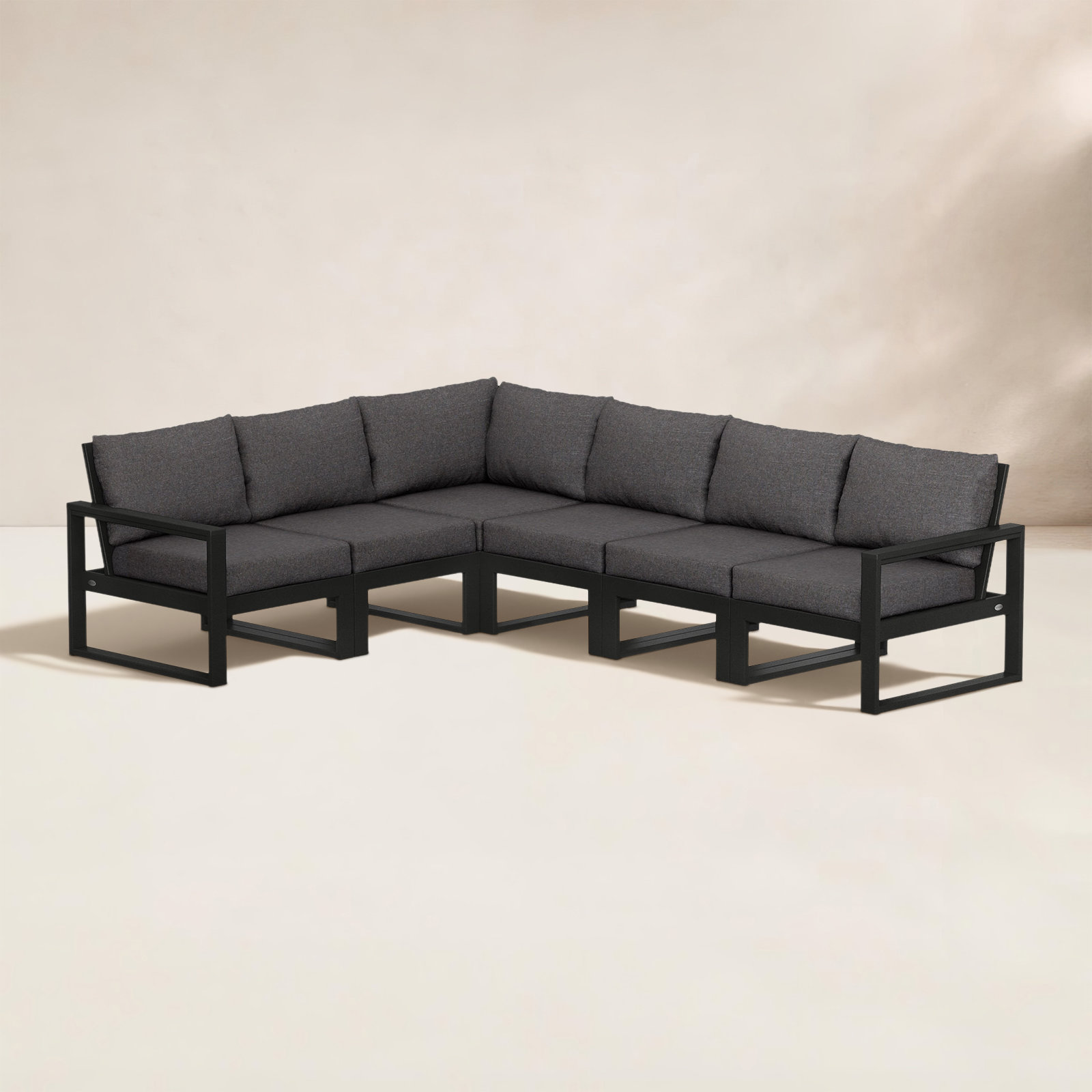 POLYWOOD® Edge 111" Patio Sectional, Weathered Tweed, Black