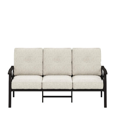 Canapé d'extérieur 3 places, toutes saisons, 178 cm de profondeur, coussins beiges, structure kaki, robuste, mousse haute densité, pour jardin, véranda, 178 cm