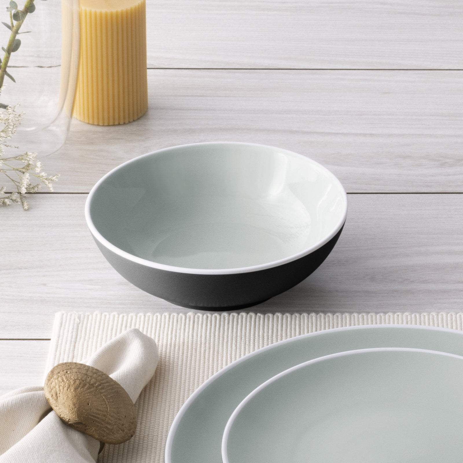 ColorTrio Porcelain Dinnerware Set, Graphite