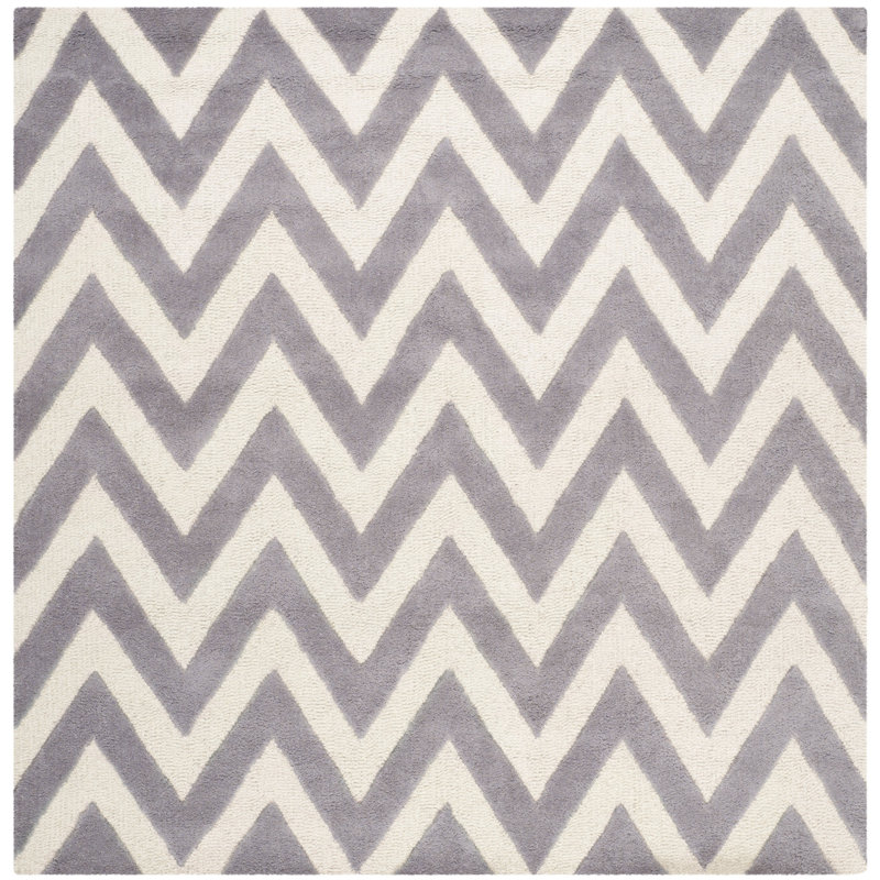 Tapis argenté/ivoire tuffeté à la main Kyleigh, Carré 6'
