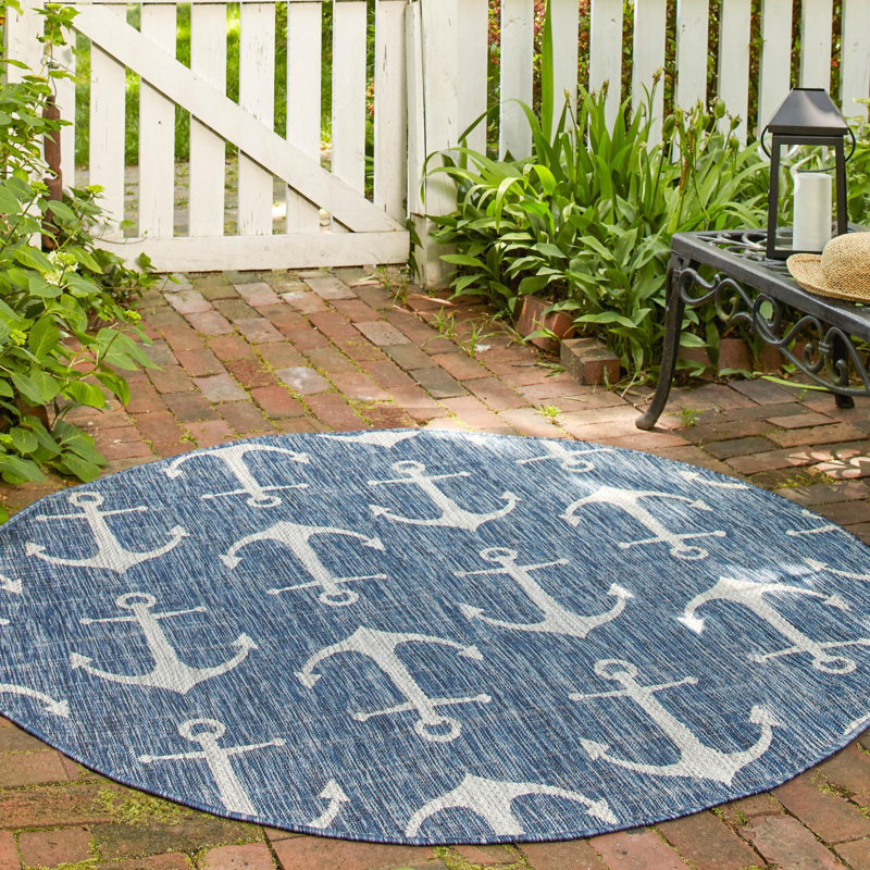 Tapis d'extérieur Ayton couleur mer, Rond 7 pi 10 po