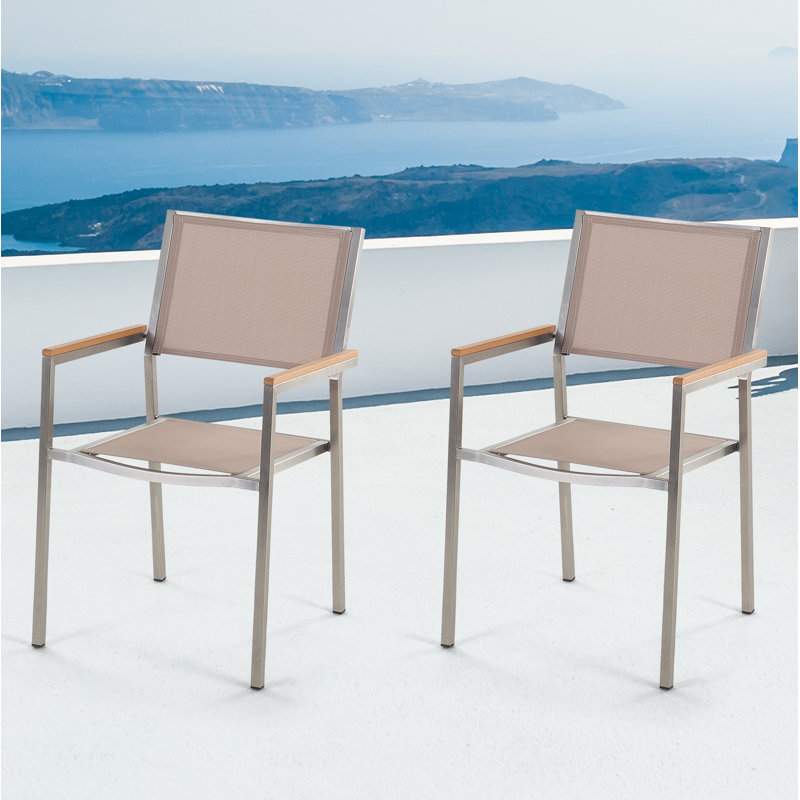 Lothen Stacking Patio Dining Armchair with Cushion, Silver/Beige