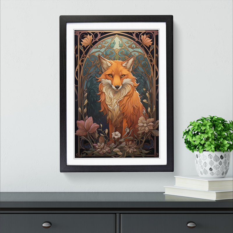 Fox Art Nouveau Art - Framed Print, Black Framed, 64cm H x 46cm W