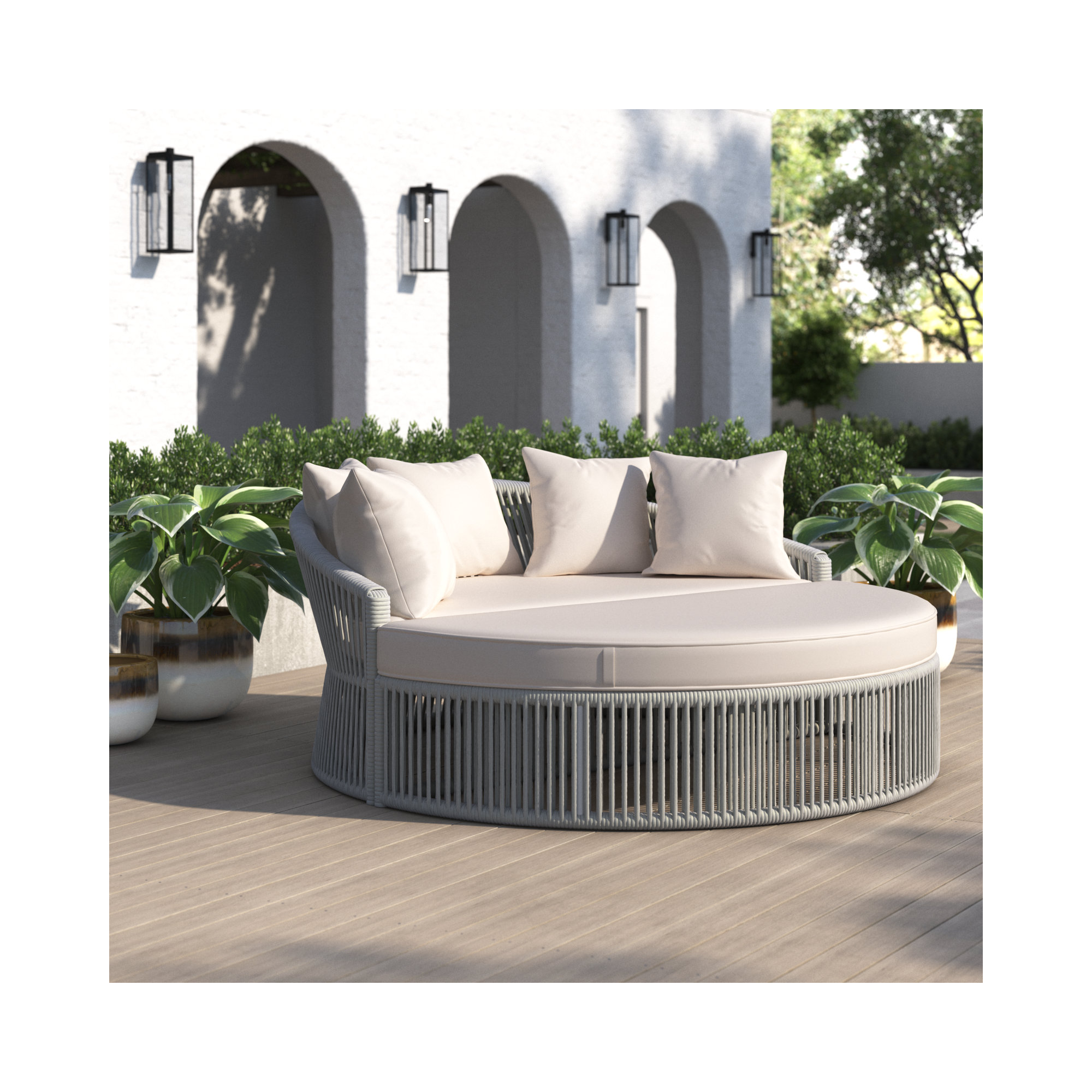 Renfri 67'' Wide Circle Patio Daybed with Sunbrella® Cushions, Gray, Echo Ash Sunbrella®
