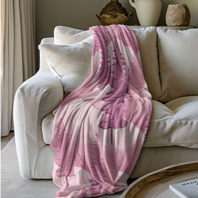 Jeté Soft Pink Pine Haven - 1 pièce Sherpa Blan Premium, Lit simple