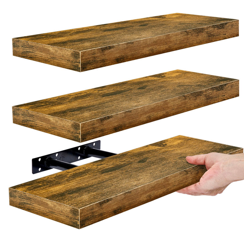 Ensemble de 3 tablettes flottantes pour salle de bain murale, Noyer