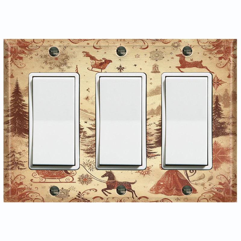 Metal Light Switch Plate Outlet Cover (North Pole Christmas Tree Snow Town - Triple Rocker)