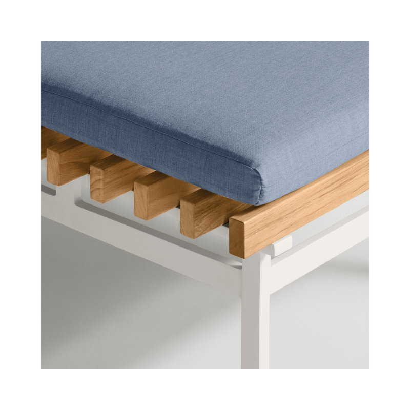 Perch Outdoor Teak Ottoman, White, Sunbrella Oasis