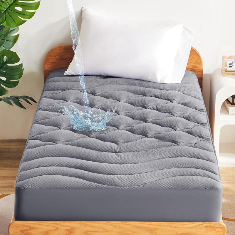 Protège-matelas imperméable, housse de matelas avec housse profonde en microfibre jusqu'à 21 po, housse de matelas imperméable et respirante, gris lavable à la machine