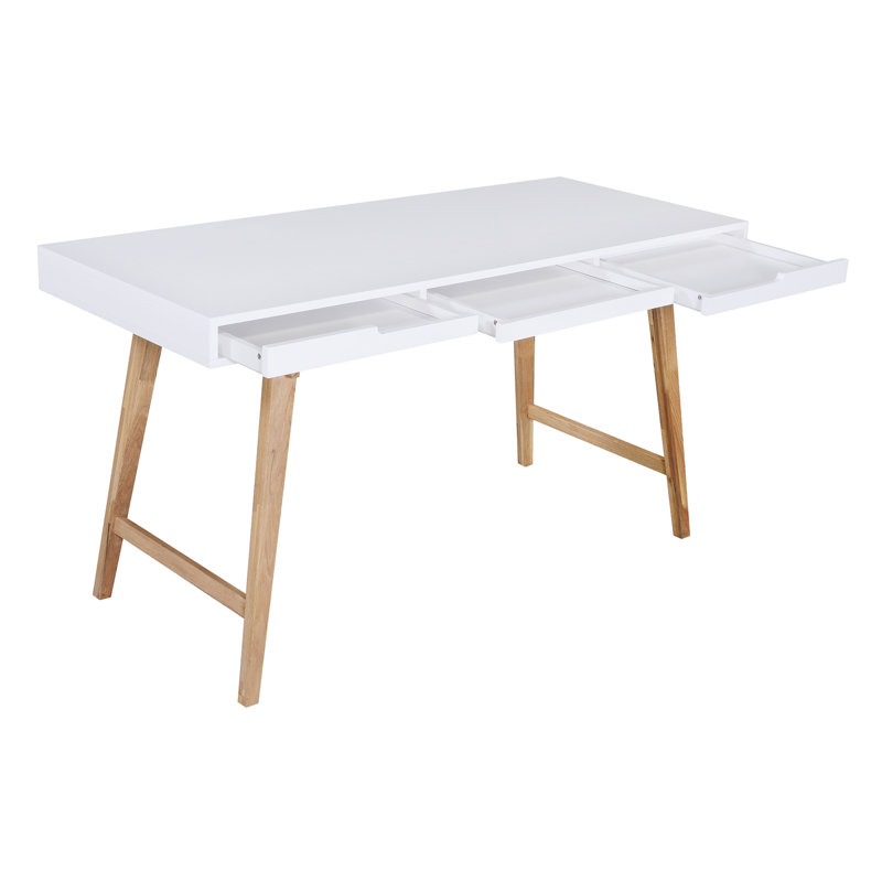 White Mid-Century Modern Writing Desk with Drawers