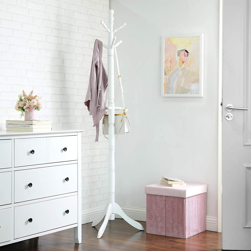 Arienne Solid Wood Freestanding 10 - Hook Coat Rack, White