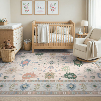  Tapis lavables modernes Oushak, tapis Boho pour le salon, tapis floral coloré ultra-mince et doux pour la chambre à coucher
