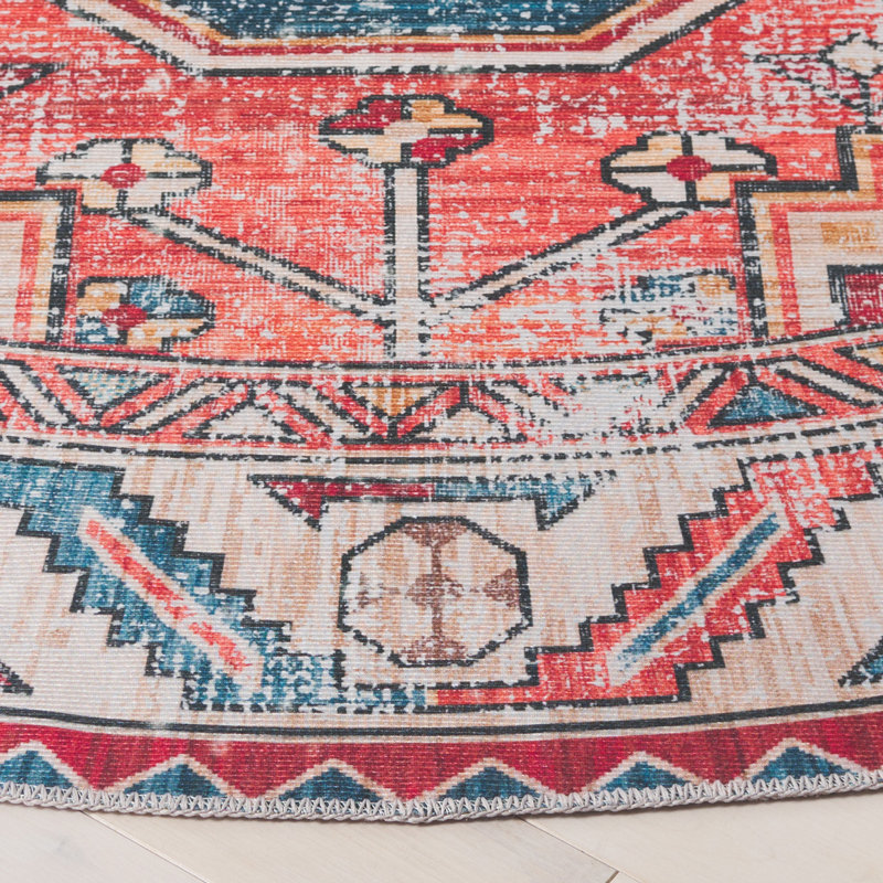 Maritess Performance Machine Washable Southwestern Rug, Round 6'