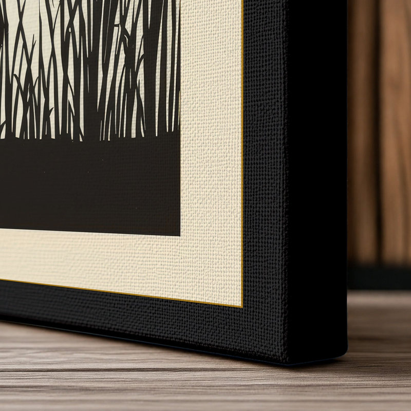 Wading Bird in Reeds Japandi - Wrapped Canvas, 30x20 - 76.2 x 50.8 cm, Black Border