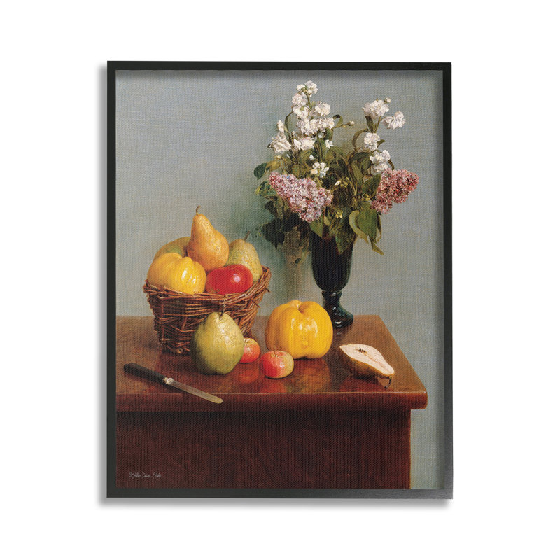 «Fruit & Flowers Still Life», estampe numérique encadrée par Stellar Design Studio, Giclée encadrée noir minuit
