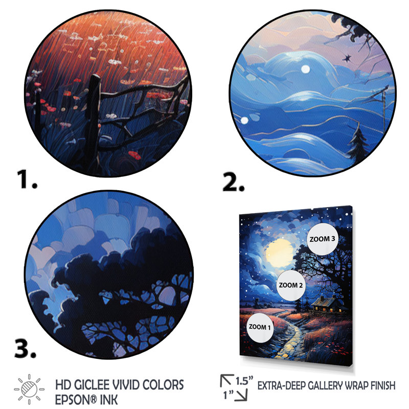 Paysage, grange au clair de lune I - art mural de salon urbain, H 20 po x l 12 po x P 1 po