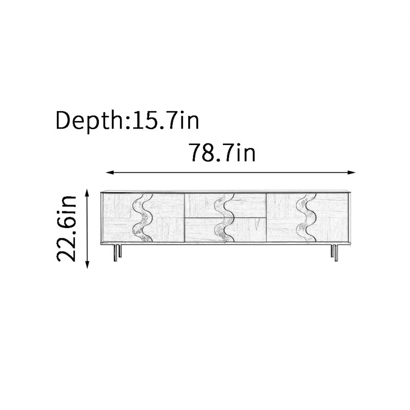 Meuble télé rétro avec pieds, Noir / noyer, H 22,6 po x L 78,7 po x l 15,7 po