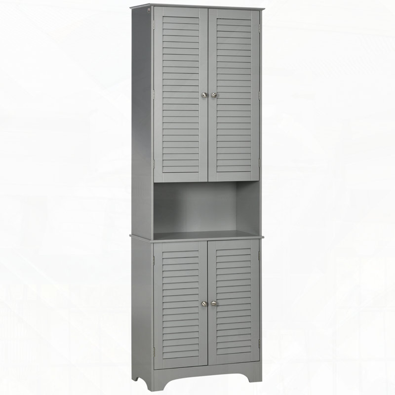Grande armoire de rangement étroite pour salle de bain avec portes, Gris