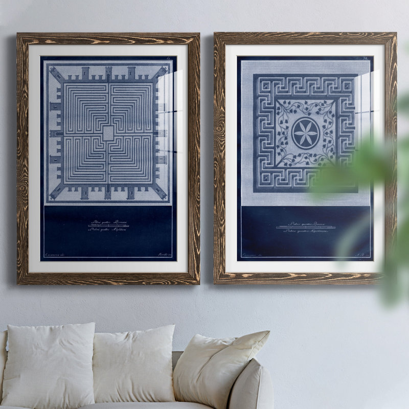 Indigo Tile I - 2 pièces, H 31,5 po x l 47 po x P 1,5 po, Papier, cadre noyer