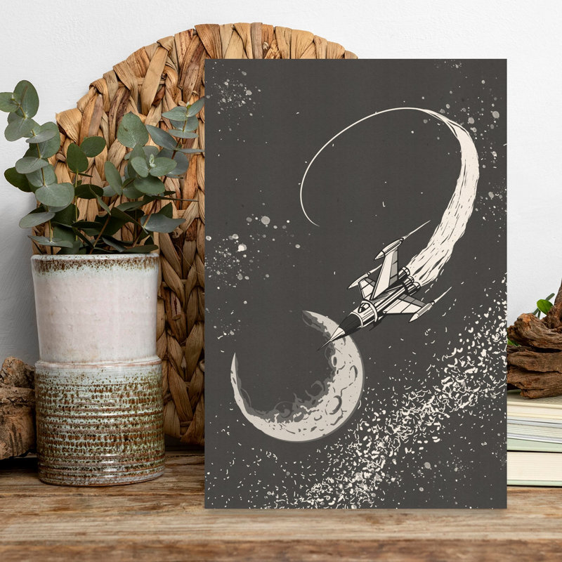 Lune vol rétro, paysage abstrait, art mural, 18" H x 12" W