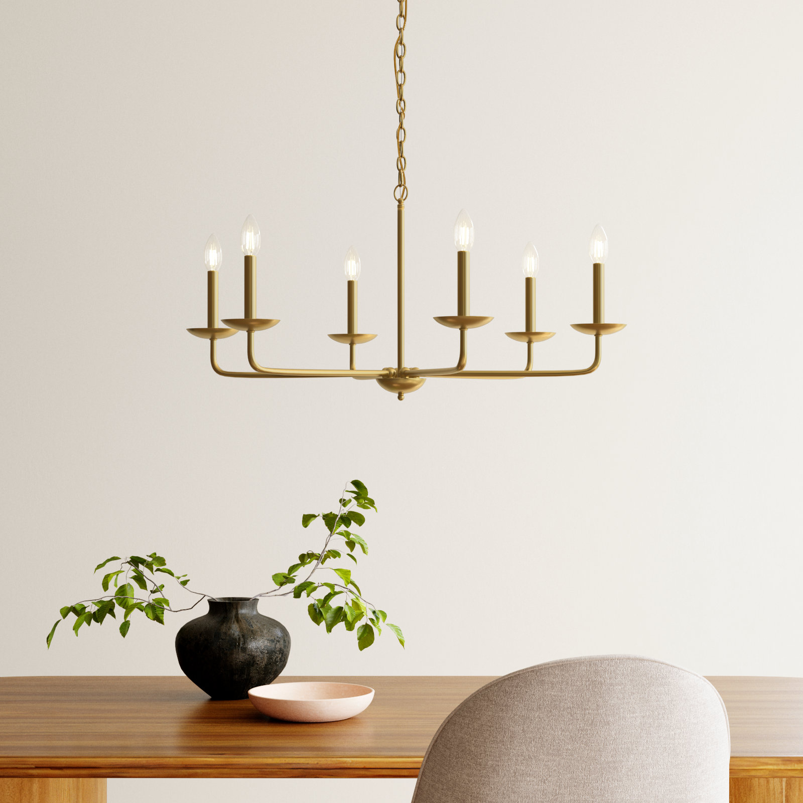 Baltray 6 - Light Candle Style Classic/Traditional Chandelier, Brass, 18.5" H x 36" W x 36" D