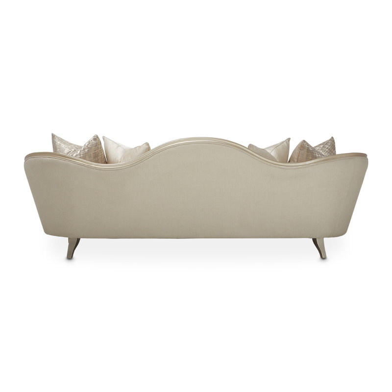 Pearl and Caramel Linen Upholstered Curved Arm Sofa