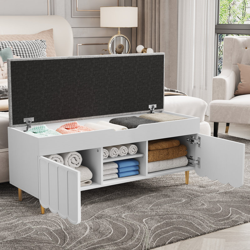 Banc de hall d'entrée 40 "avec coussins et espace de rangement caché, Blanc