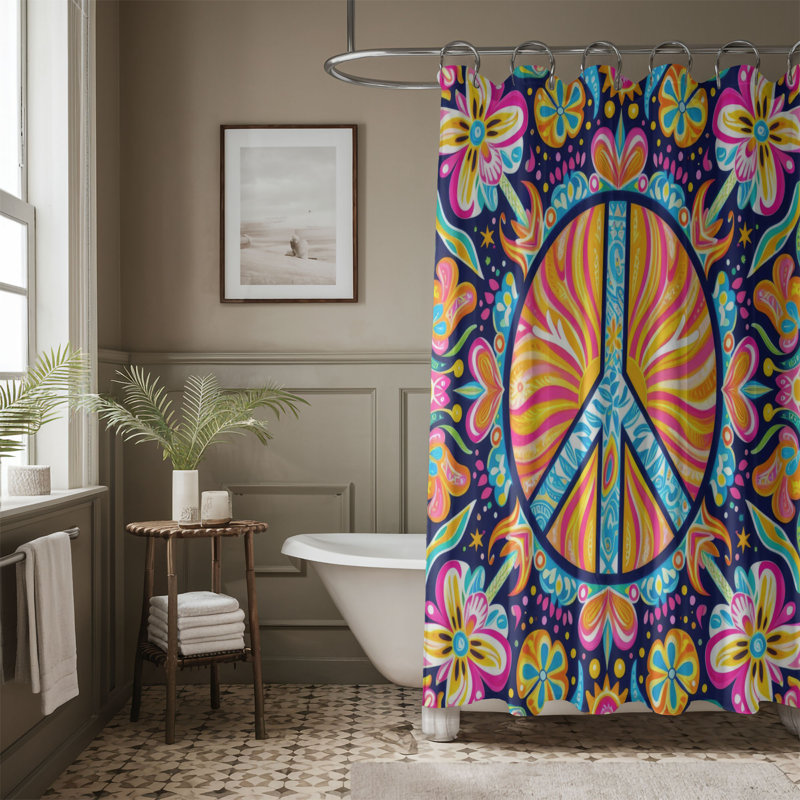 Peace & Flowers - Rideau de douche standard 1 pièce, H 74 po x l 71 po