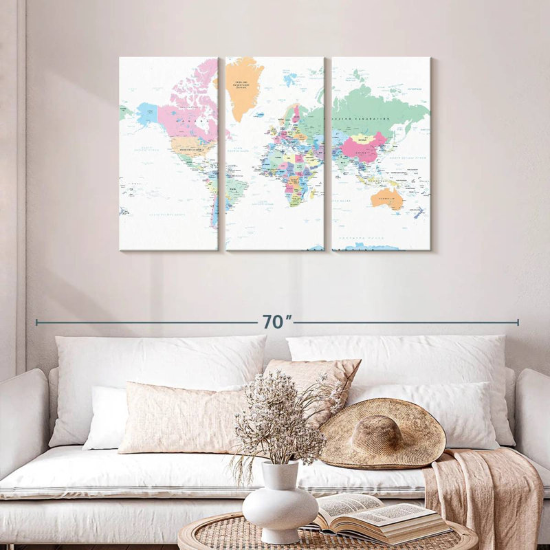 Carte du monde pastel Keiri, H 28 po x l 45 po