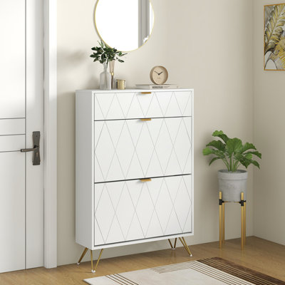 HOMCOM Narrow Shoe Cabinet with 3 Flip Doors for 12 Pairs of Shoes, White