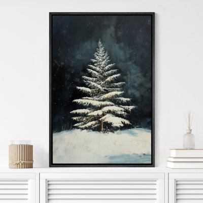 Moody, vert foncé, sapin de Noël, paysage d'hiver, décor de vacances, impression sur toile encadrée