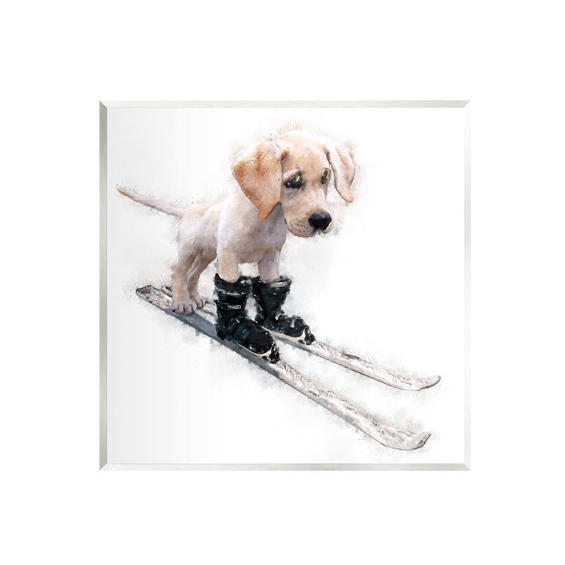«Au-601-Giclee Puppy Skiing Winter Pet» par Kim Curationa, impression, L 12 po x H 12 po x P 0,5 po, Mdf