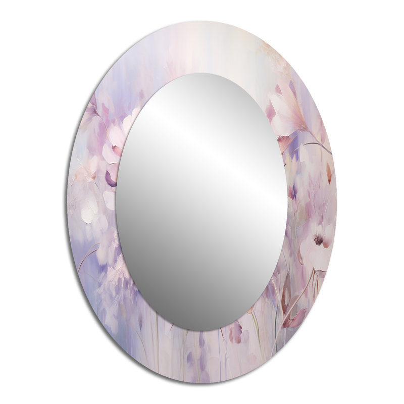 Mauve Botanical Whispers III - grand miroir mural ovale sur métal, 40 po x 30 po