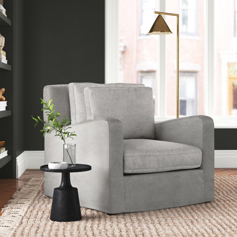Nessa Upholstered Club Chair, Flint Gray Basketweave