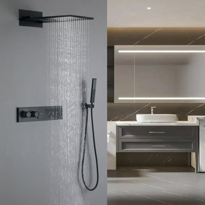 fixhd Thermostatic Shower System Rain Showerhead with Handheld Rough-in Valve