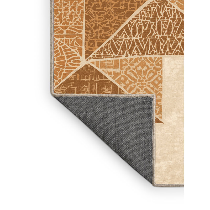 Tapis moelleux moelleux à motif de blocs d'inspiration mondiale Paramus Samosas - reliure beige, 4 x 6