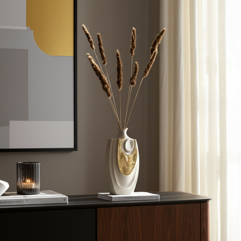Angustias Vase Metal Aluminum Sculptural Modern Decorative Vase with Layered Textured Detailing Sleek Contemporary Accent