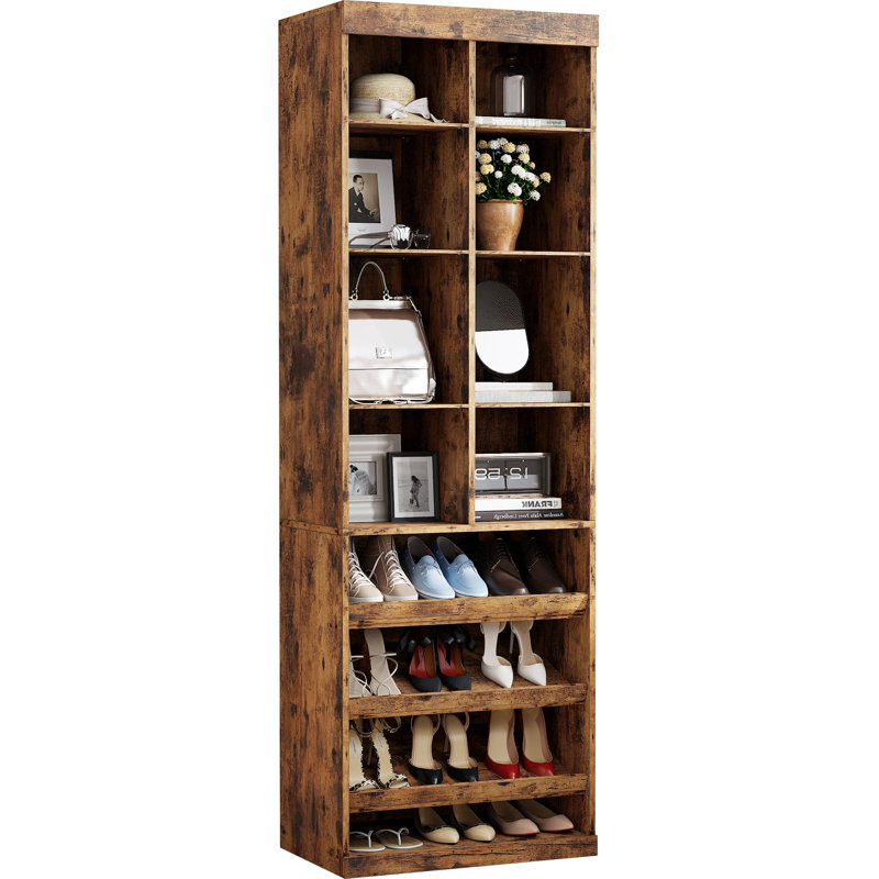20-Pair Shoe Cabinet with Shelves and Cubbies, Vintage Brown