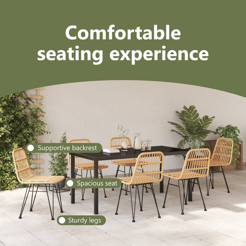 7 Piece Garden Dining Set Poly Rattan, Natural