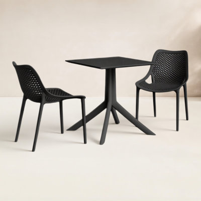 Asherton 2-Person Patio Bistro Set with Stackable Chairs and Foldable Table