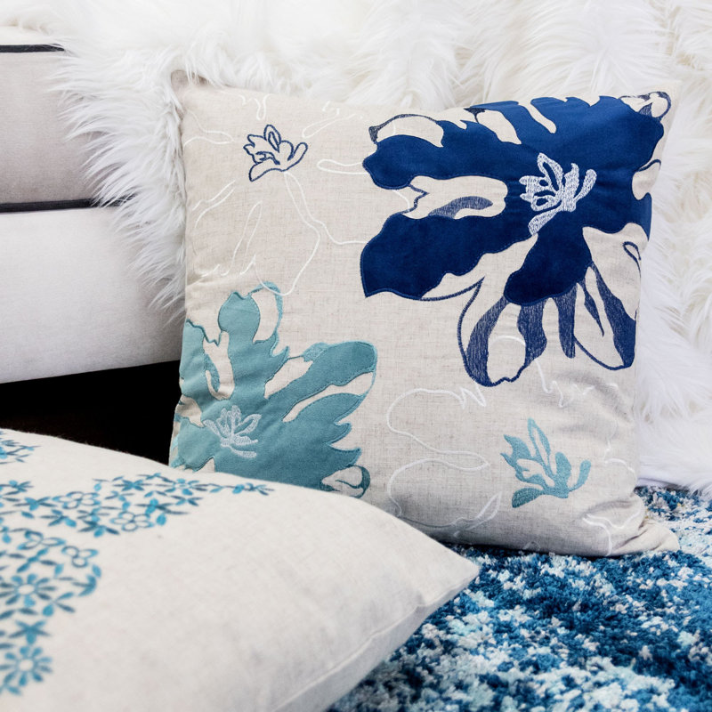 Floral Throw Pillow, Indigo
