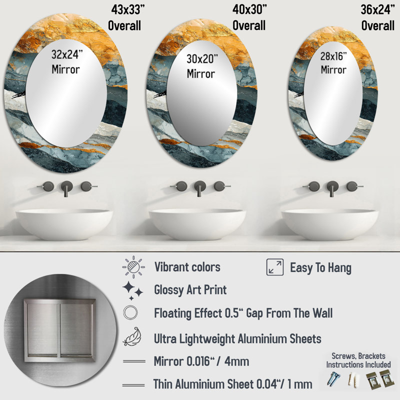 Marble Seagull Bird Flight Of The Coast I - Coastal Oval Wall Mirror, 36" x 24"