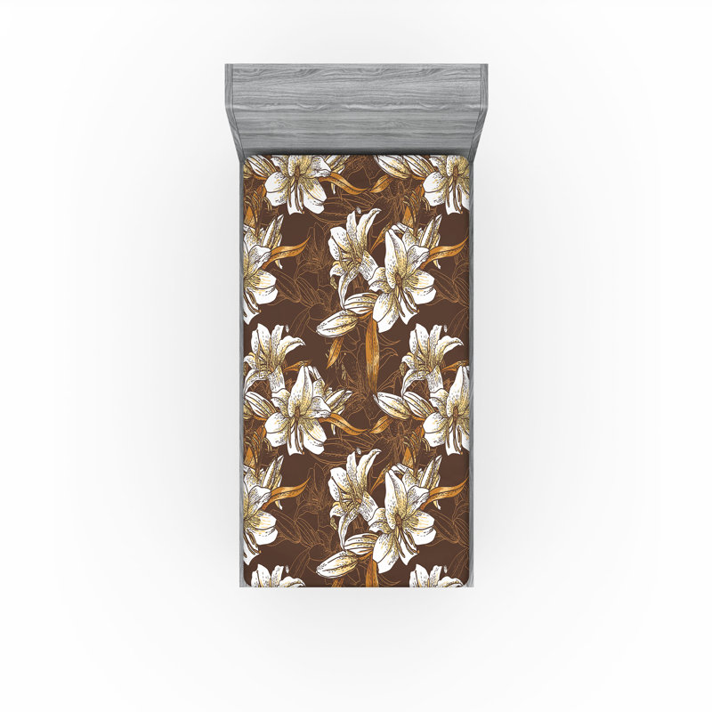 Ambesonne Nature Fitted Sheet Leaves Botanical Style Art, Maroon/Eggshell/Amber Floral, Twin XL Fitted Sheet