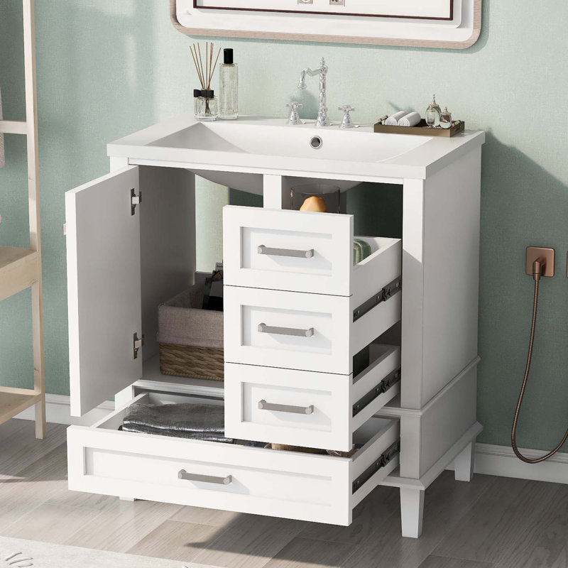 Deonni 30'' Single Bathroom Vanity with Resin Top, White